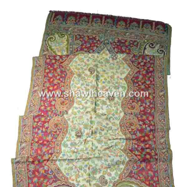 Red kashmiri running floral vine and paisley motif antique shawl